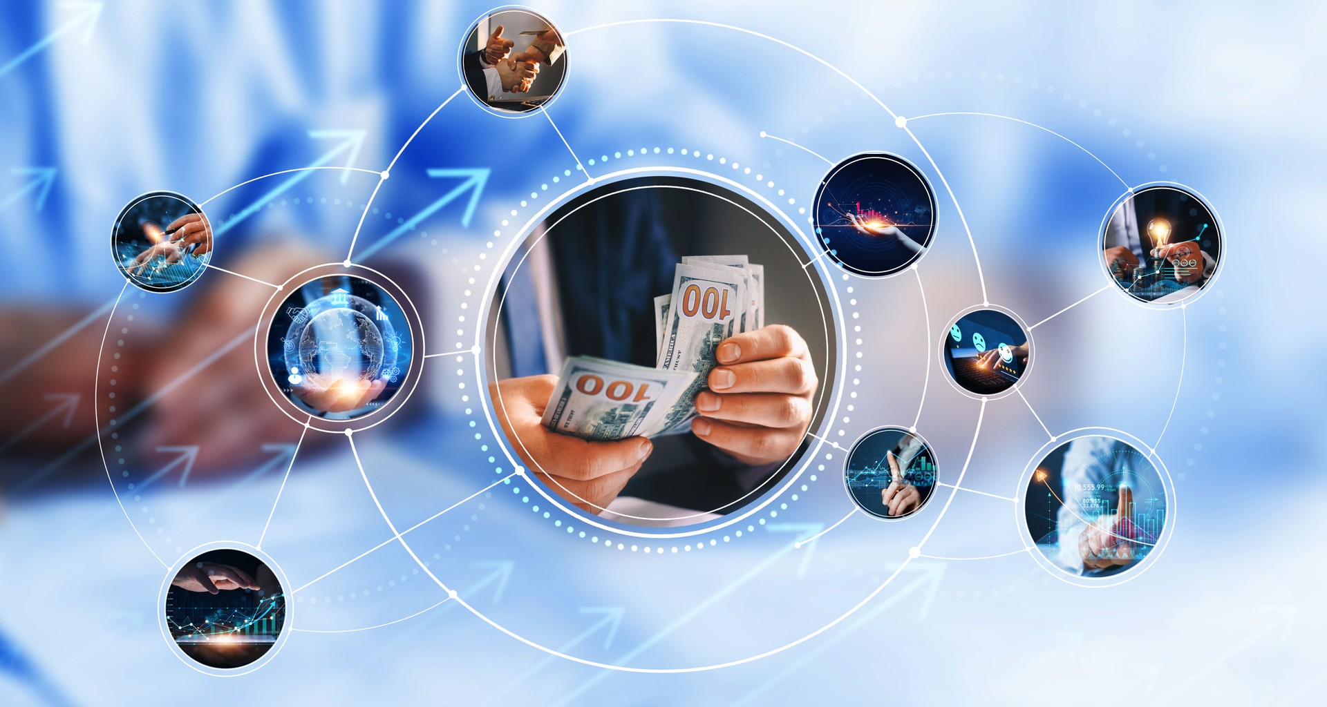 Economic business growth on global business network. Digital marketing and data analysis of financial. Global business investment development.